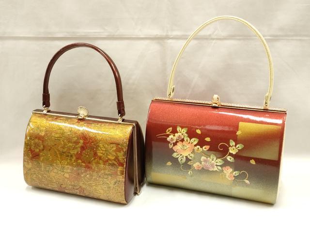 平和屋著物●和裝小物　和裝バッグ2點(diǎn)　ハンドバッグ　エナメル　花柄　逸品　AAAQ9210ay