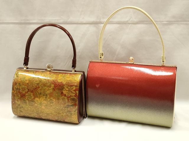 平和屋著物●和裝小物　和裝バッグ2點(diǎn)　ハンドバッグ　エナメル　花柄　逸品　AAAQ9210ay