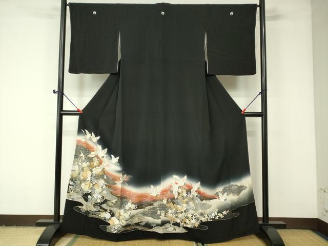 Yahoo!オークション - 平和屋着物 豪華黒留袖 飛鶴立波草花文 暈
