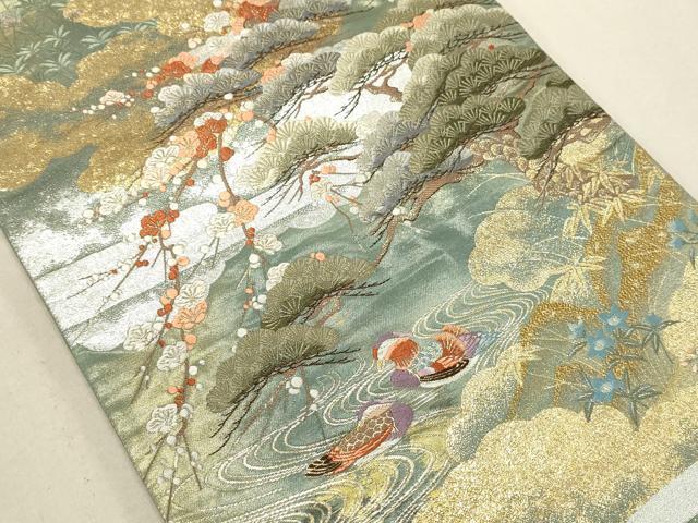 平和屋着物◎両面 六通柄袋帯 鴛鴦花文 九百織純金箔 慶長錦 平和屋着物◎両面 六通柄袋帯 鴛鴦花文 九百織純金箔 慶長錦