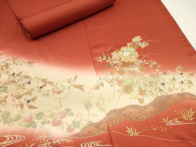 平和屋着物○付下げ 解き反物 着尺 螺鈿 駒刺繍 流水雪輪花文 暈 平和屋着物○付下げ 解き反物 着尺 螺鈿 駒刺繍 流水雪輪花文 暈
