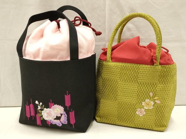 平和屋本店●和裝小物　和裝バッグ2點　ハンドバッグ　刺繍　花柄　桜　蝶　金纟　ちりめん　逸品　AAAT3570ay