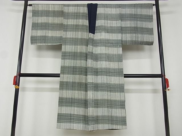 平和屋著物■男性　長(zhǎng)襦袢　袷　格子　正絹　逸品　AAAF8352Bwt