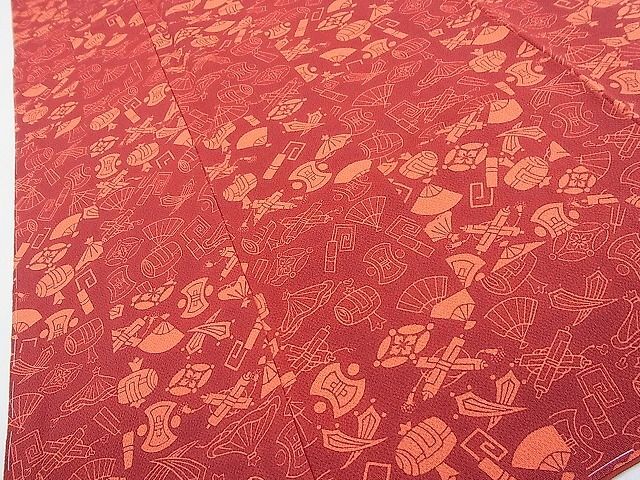 平和屋著物■上質(zhì)な小紋　型染め　寶盡くし　鬼しぼ縮緬　逸品　未使用　DAAC6580fe