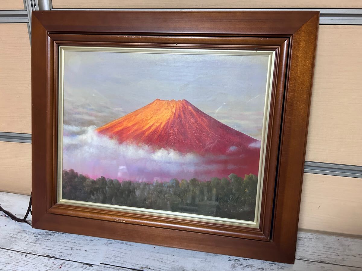 25A04-107N:真作 赤富士 レトロ 油絵 額装 絵のみ寸法/41,5×32 25A04-107N:真作 赤富士 レトロ 油絵 額装 絵のみ寸法/41,5×32
