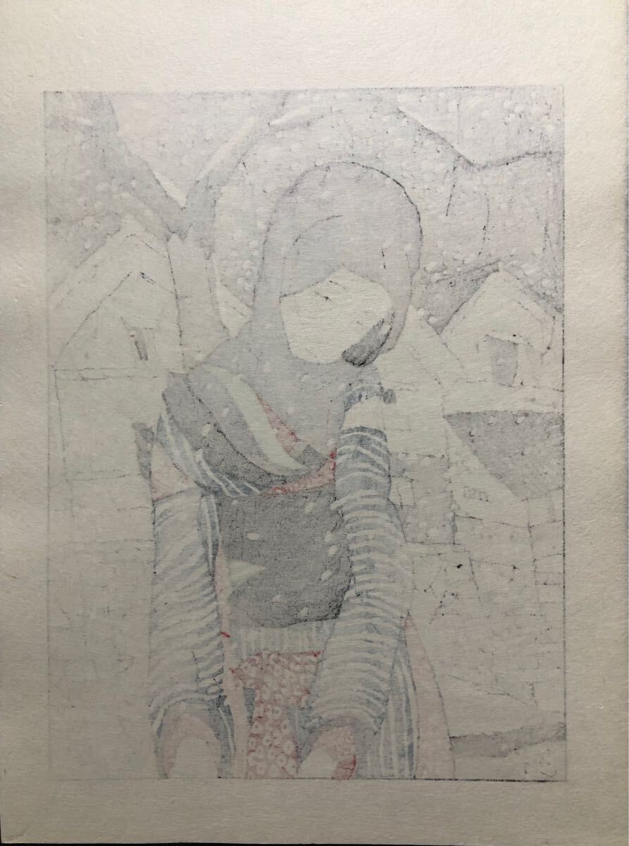 木版画 竹久夢二【雪の夜の伝説】昭和期 復刻版 本物保証 木版画 竹久夢二【雪の夜の伝説】昭和期 復刻版 本物保証