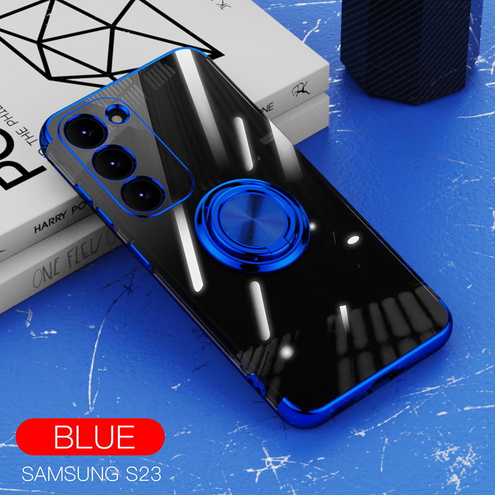 ブルー Galaxy S23 ケース メッキ加工 リング付き 回転可能 一體型 保護(hù)ケース ギャラクシー エストゥエンティスリー 専用 Case 軽量 ス タ