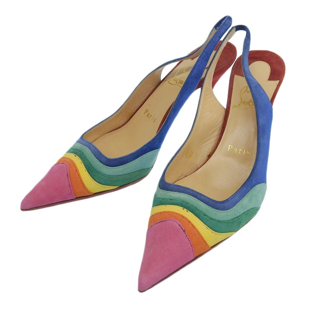 超美品 クリスチャンルブタン Christian Louboutin 現(xiàn)行タグ レインボー スエードレザー ポインテッドトゥ パンプス 36 23cm