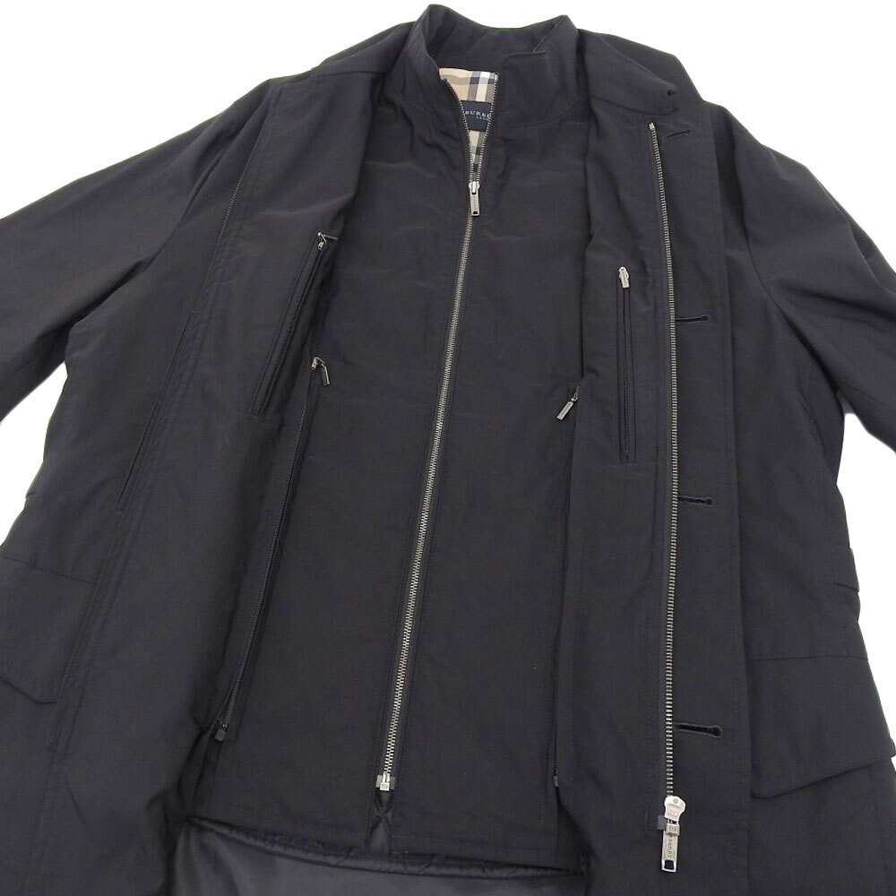 美品 バーバリーロンドン BURBERRY LONDON 紺タグ 中綿キルティング ナイロン トレンチコート M メンズ 黒