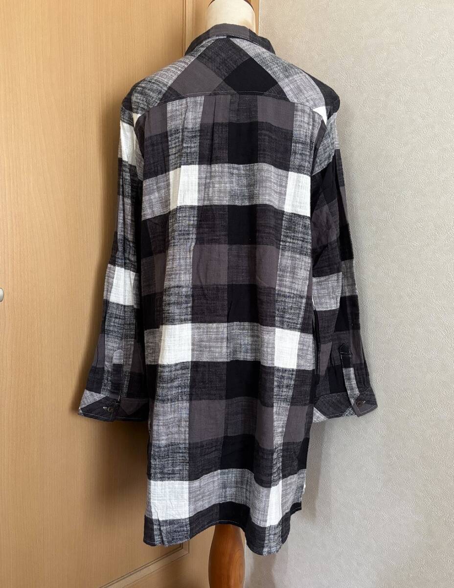 ☆大きいサイズ ４L 白黒チェック柄 パッチワーク風(fēng) ロングシャツ シャツワンピース レディース☆