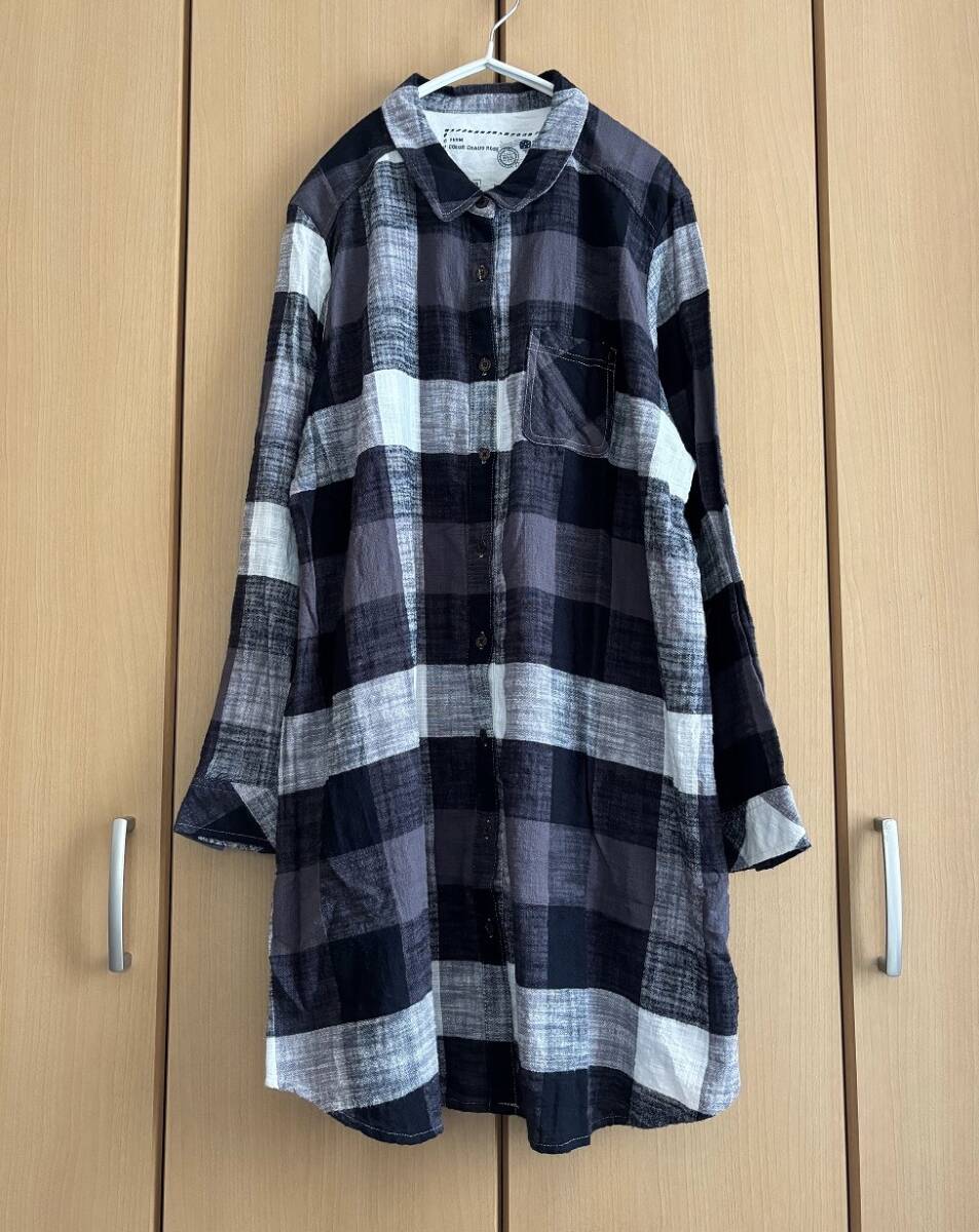 ☆大きいサイズ ４L 白黒チェック柄 パッチワーク風(fēng) ロングシャツ シャツワンピース レディース☆