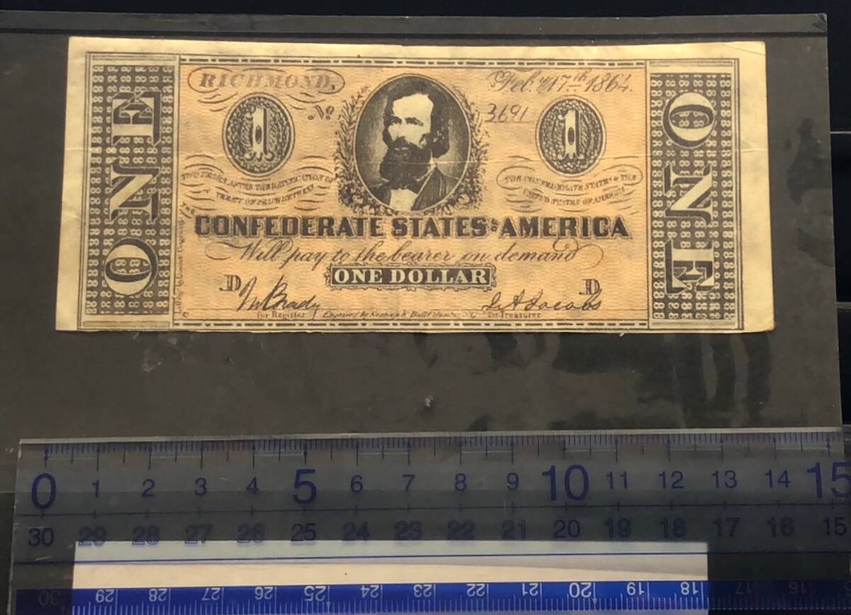 気質アップ 真贋不明】 古紙幣 1ドル札 南部同盟 アメリカ南北戦争 1864年 その他