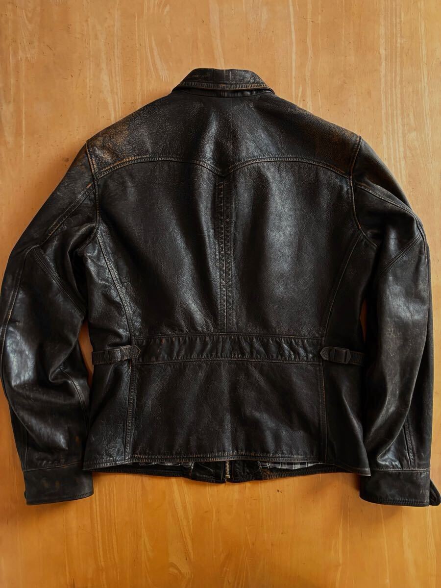名作 RRL レザーニュースボーイジャケット S 茶芯ブラック 1920 名作 RRL レザーニュースボーイジャケット S 茶芯ブラック 1920