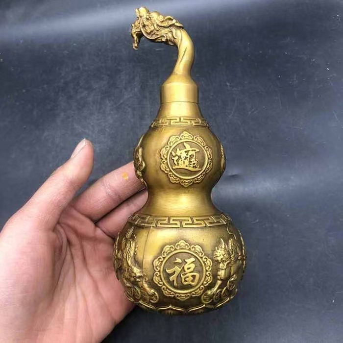 珍寶斎】y398旧家収蔵 銅製 竜頭 ひょうたん 置物(銅製)|売買 珍寶斎】y398旧家収蔵 銅製 竜頭 ひょうたん 置物(銅製)|売買
