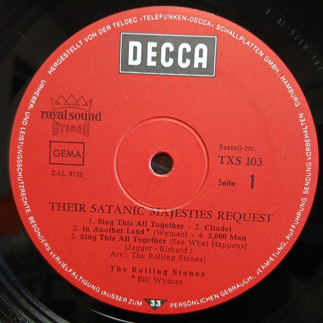 ドイツDECCA盤LP 赤ラベル The Rolling Stones / Their Satanic Majesties Request 1969年 TXS 103 英のコーティング・ジャケ輸入して使用_画像2