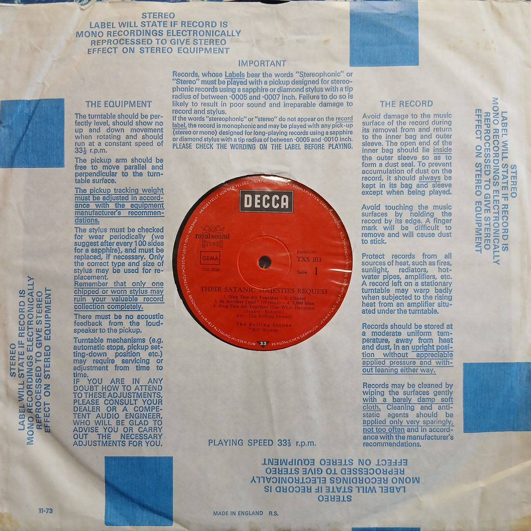 ドイツDECCA盤LP 赤ラベル The Rolling Stones / Their Satanic Majesties Request 1969年 TXS 103 英のコーティング・ジャケ輸入して使用_画像7