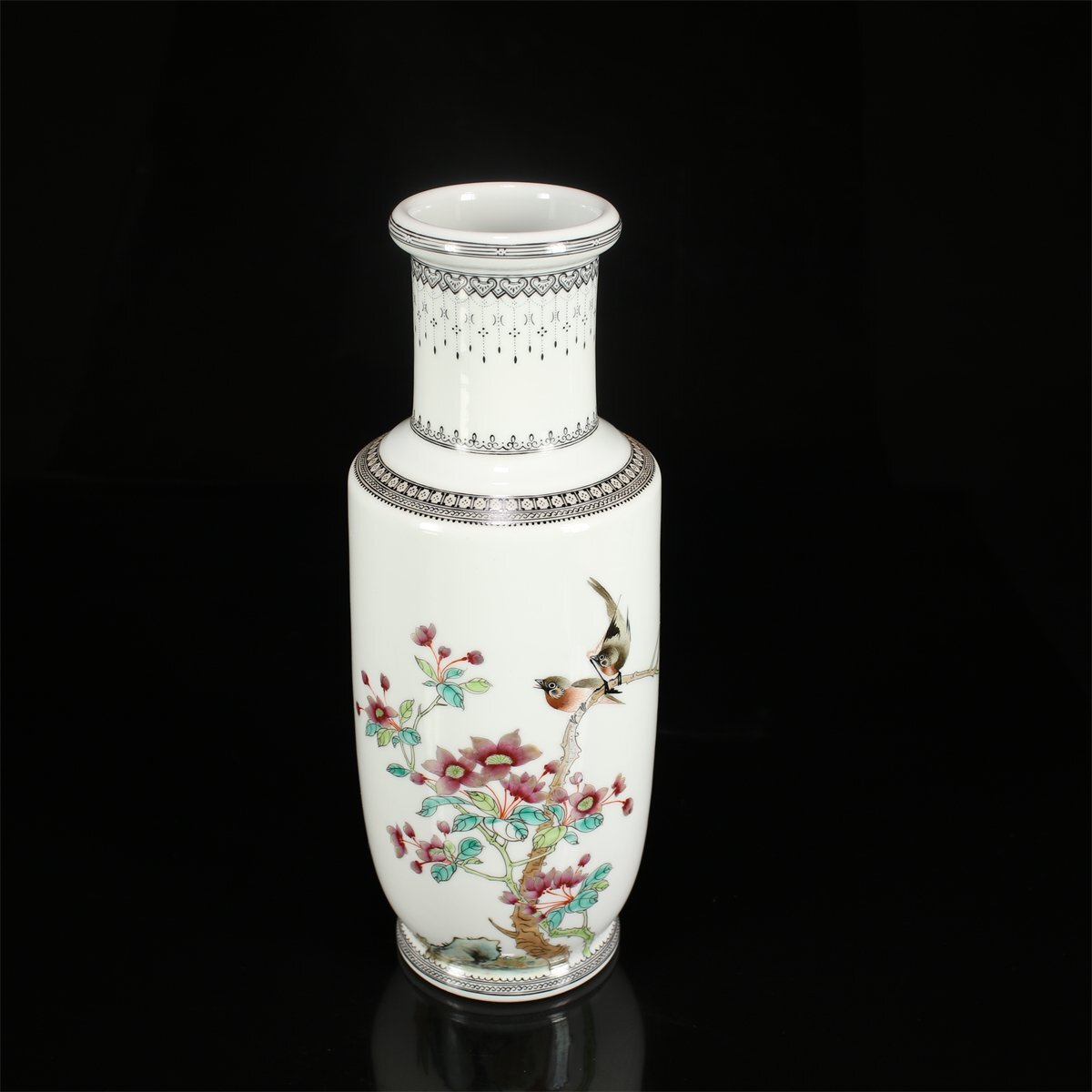 吉】CK560 唐物 【中国景徳鎮製】 粉彩花鳥紋 花瓶 高30.4㎝/共 吉】CK560 唐物 【中国景徳鎮製】 粉彩花鳥紋 花瓶 高30.4㎝/共