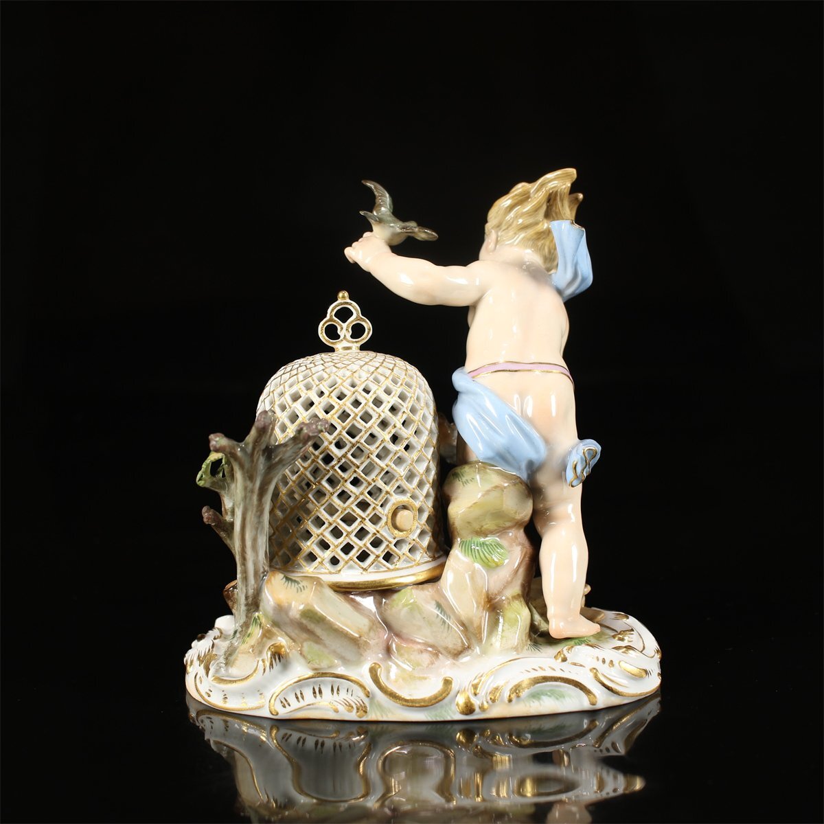 吉】CK547 MEISSEN 【マイセン】 オールド 色絵金彩 人物鳥籠 吉】CK547 MEISSEN 【マイセン】 オールド 色絵金彩 人物鳥籠