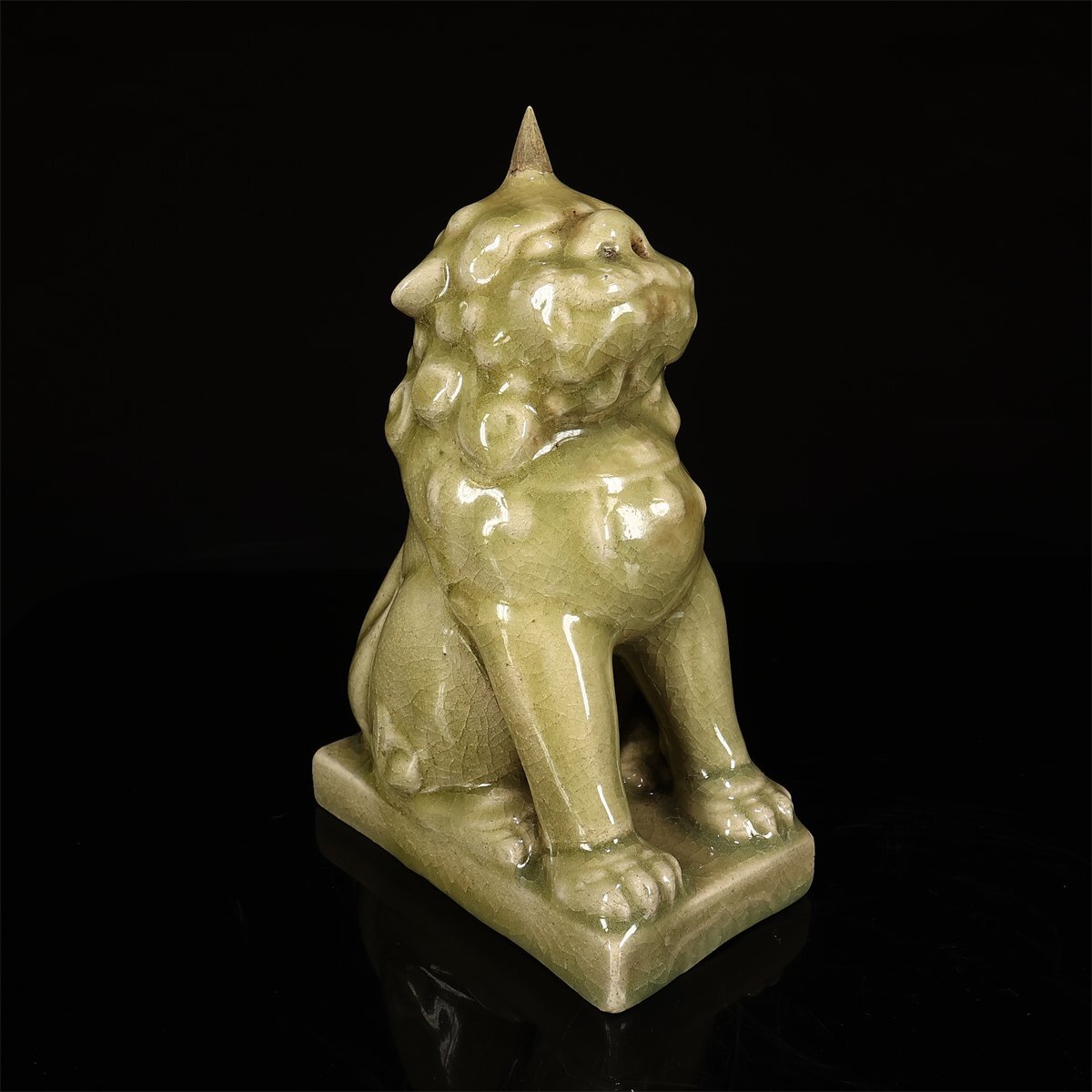 吉】CK661 江戸名工 【青木木米】作 青磁 狛犬 獅子 置物 2点 吉】CK661 江戸名工 【青木木米】作 青磁 狛犬 獅子 置物 2点