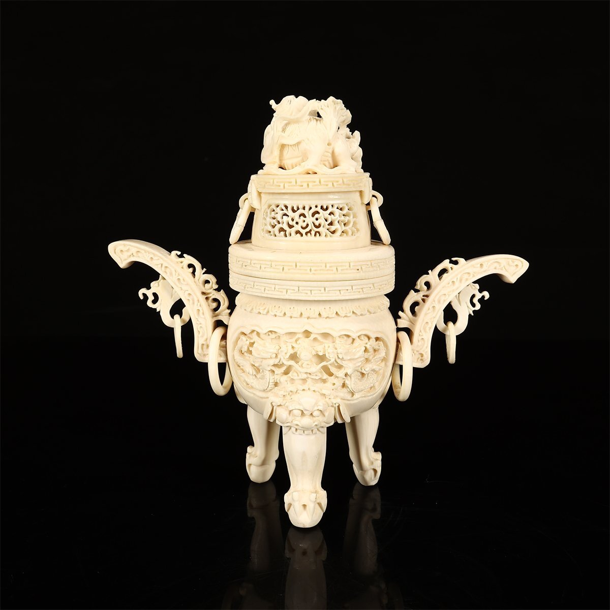 吉】YB842 唐物 東洋彫刻 天然白材 龍紋 双耳 香炉 高15㎝/美品 吉】YB842 唐物 東洋彫刻 天然白材 龍紋 双耳 香炉 高15㎝/美品