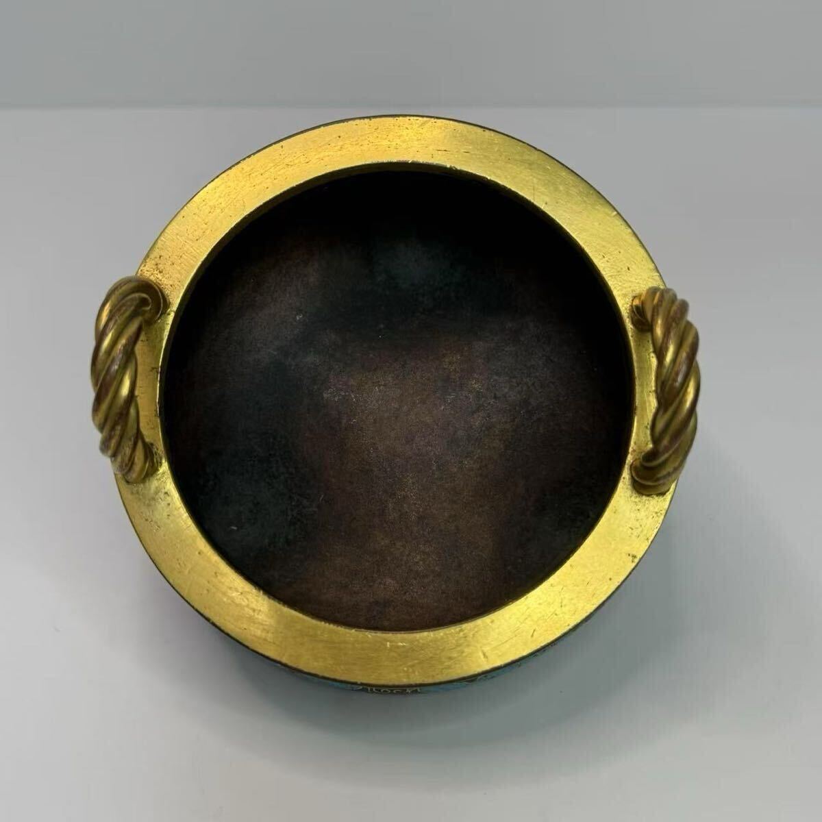 中国古美術 時代物 七宝焼 三足香炉 香炉 蓮図 鍍金 銅製 中国 中国古美術 時代物 七宝焼 三足香炉 香炉 蓮図 鍍金 銅製 中国