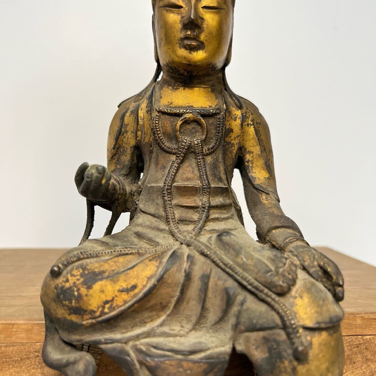 中国古美術 時代物 仏像 仏教美術 銅製 古銅 鍍金 自在観音 観 中国古美術 時代物 仏像 仏教美術 銅製 古銅 鍍金 自在観音 観