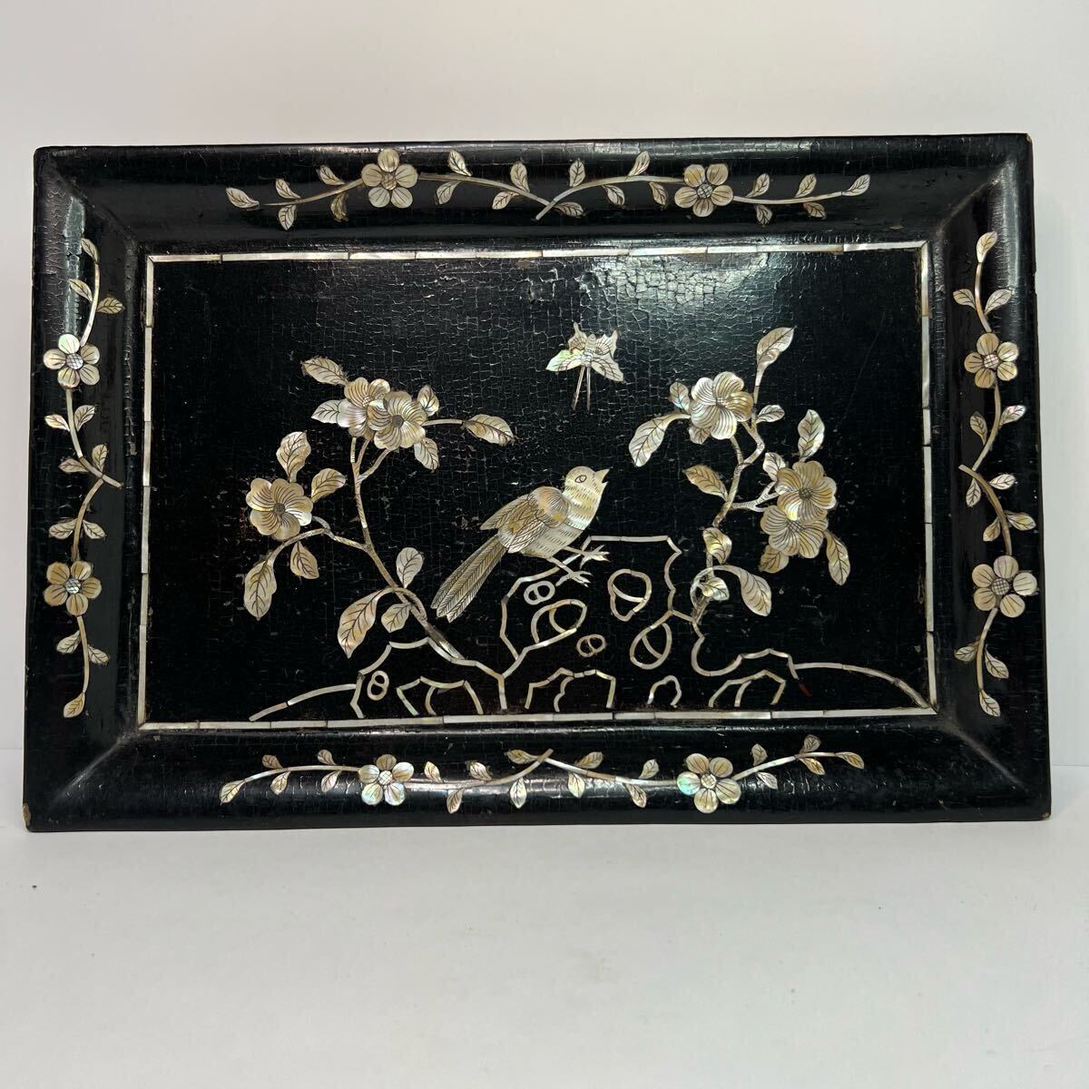 RR-中国古美術 時代物 漆芸 漆器 皿 花鳥図 長方皿 アンティーク RR-中国古美術 時代物 漆芸 漆器 皿 花鳥図 長方皿 アンティーク