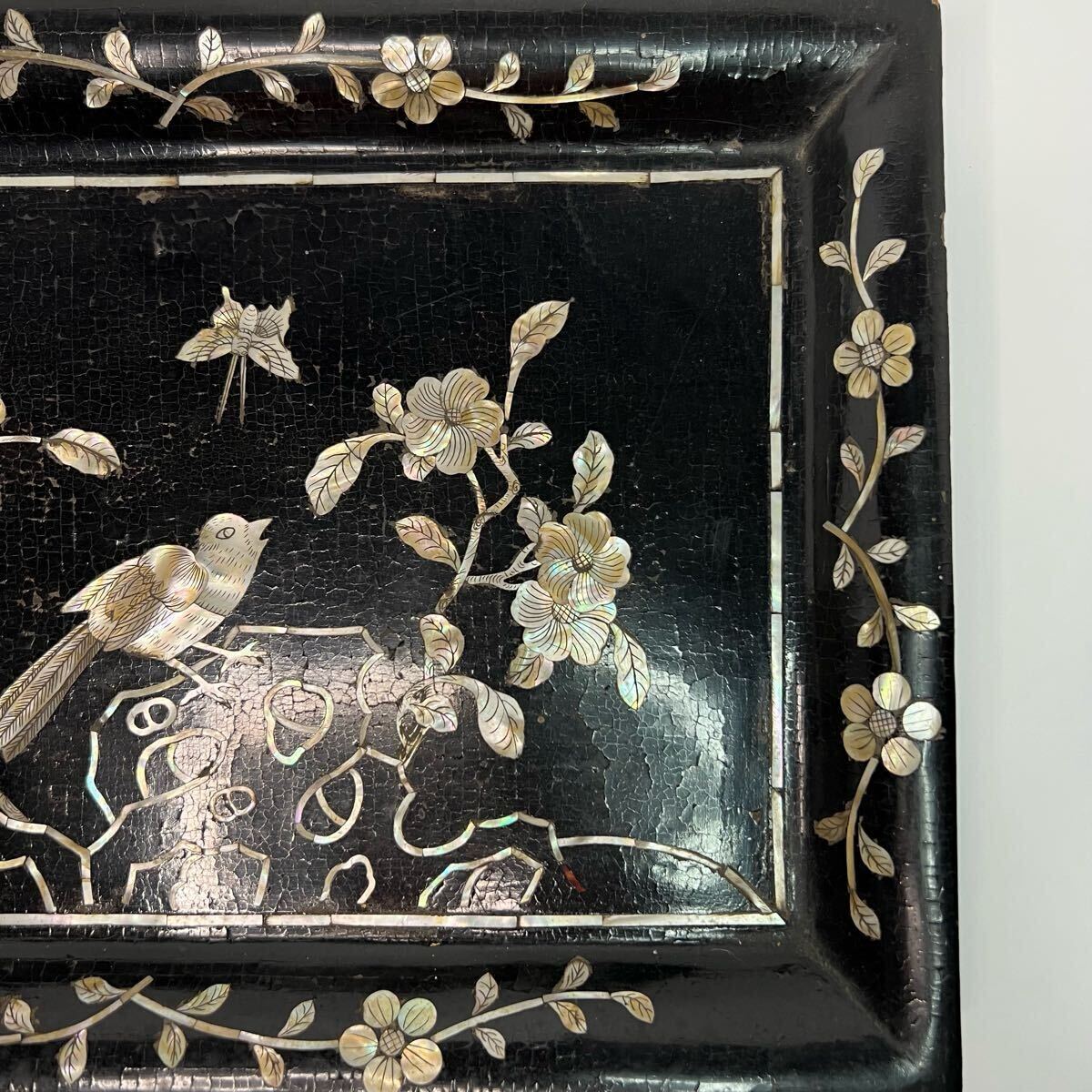 RR-中国古美術 時代物 漆芸 漆器 皿 花鳥図 長方皿 アンティーク RR-中国古美術 時代物 漆芸 漆器 皿 花鳥図 長方皿 アンティーク