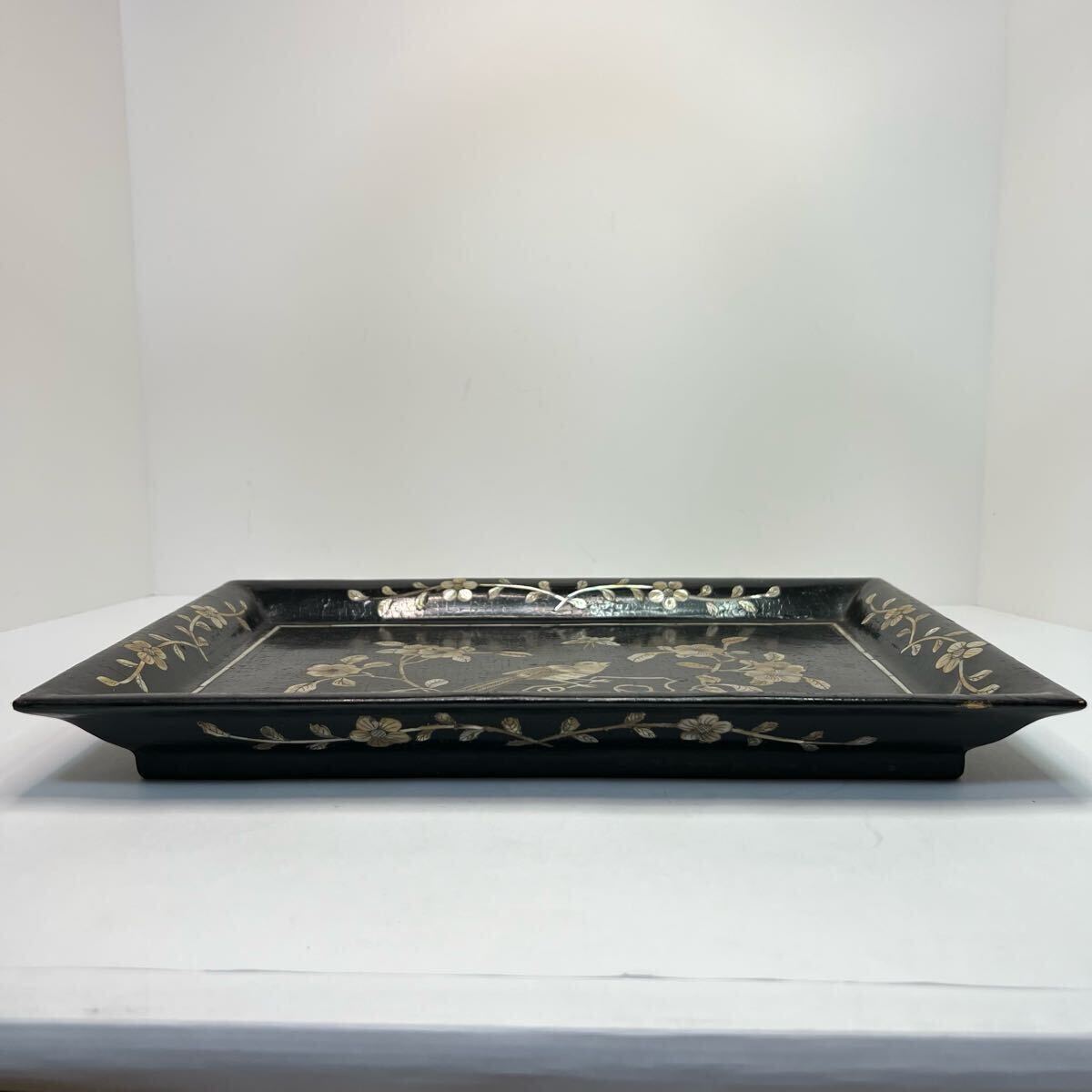 RR-中国古美術 時代物 漆芸 漆器 皿 花鳥図 長方皿 アンティーク
