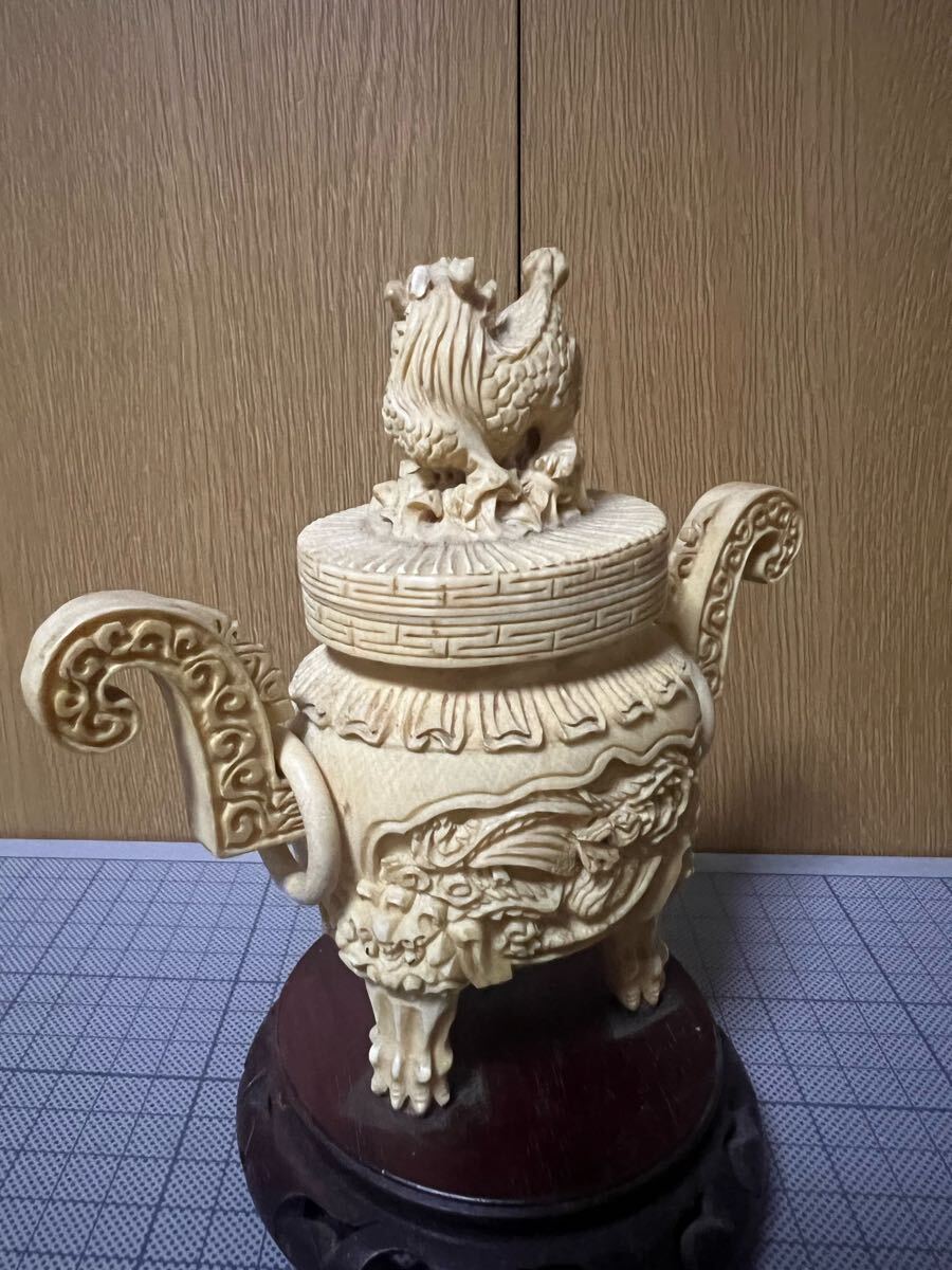 香炉 置物 中国美術 象牙風 天然素材 彫刻 細密彫刻 時代物 香 香炉 置物 中国美術 象牙風 天然素材 彫刻 細密彫刻 時代物 香