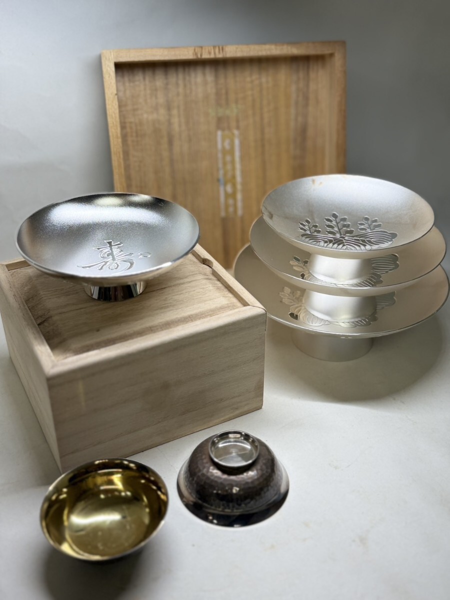 T4 大蔵省 造幣局刻印三組純銀盃 純銀刻印盃一対 純銀合計434g