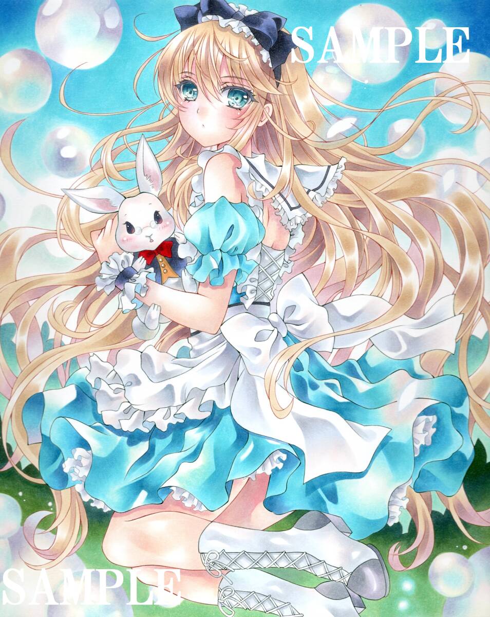手描きオリジナルイラスト【アリスとシャボン玉】色紙(手描き 手描きオリジナルイラスト【アリスとシャボン玉】色紙(手描き