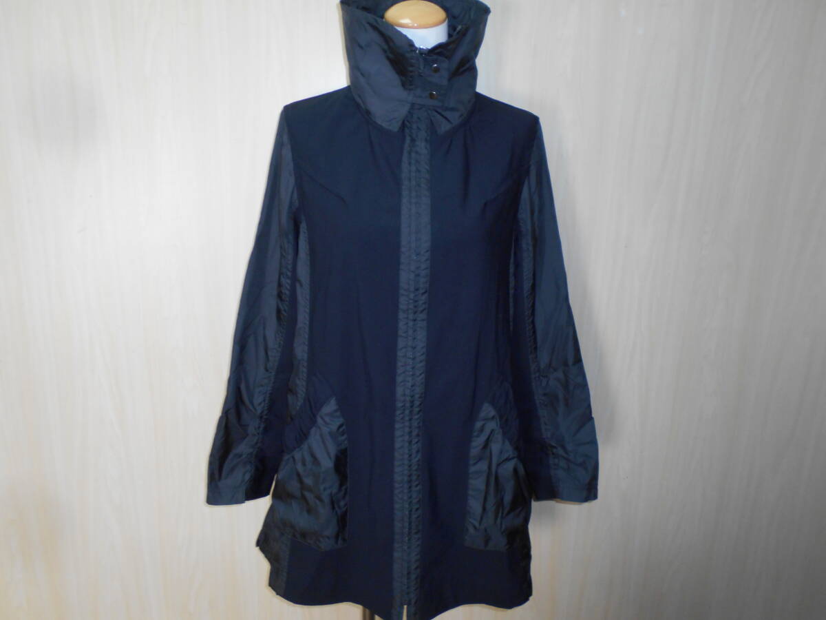 b416◆GIANNI LO GIUDICE ストレッチナイロンコート◆ジャンニロジュディチェ 40 黒 スタンドカラー バックウエストゴム 裾ドローコード7D_画像1