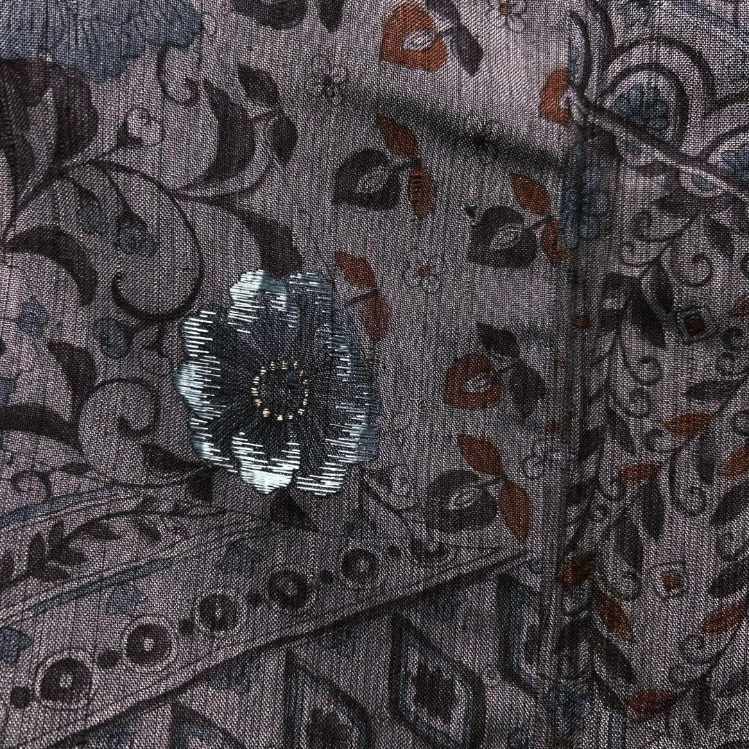 付け下げ 刺繍 紬 辻ヶ花 裂取り 唐花草 縞 菱 パープル 着物 付け下げ 刺繍 紬 辻ヶ花 裂取り 唐花草 縞 菱 パープル 着物