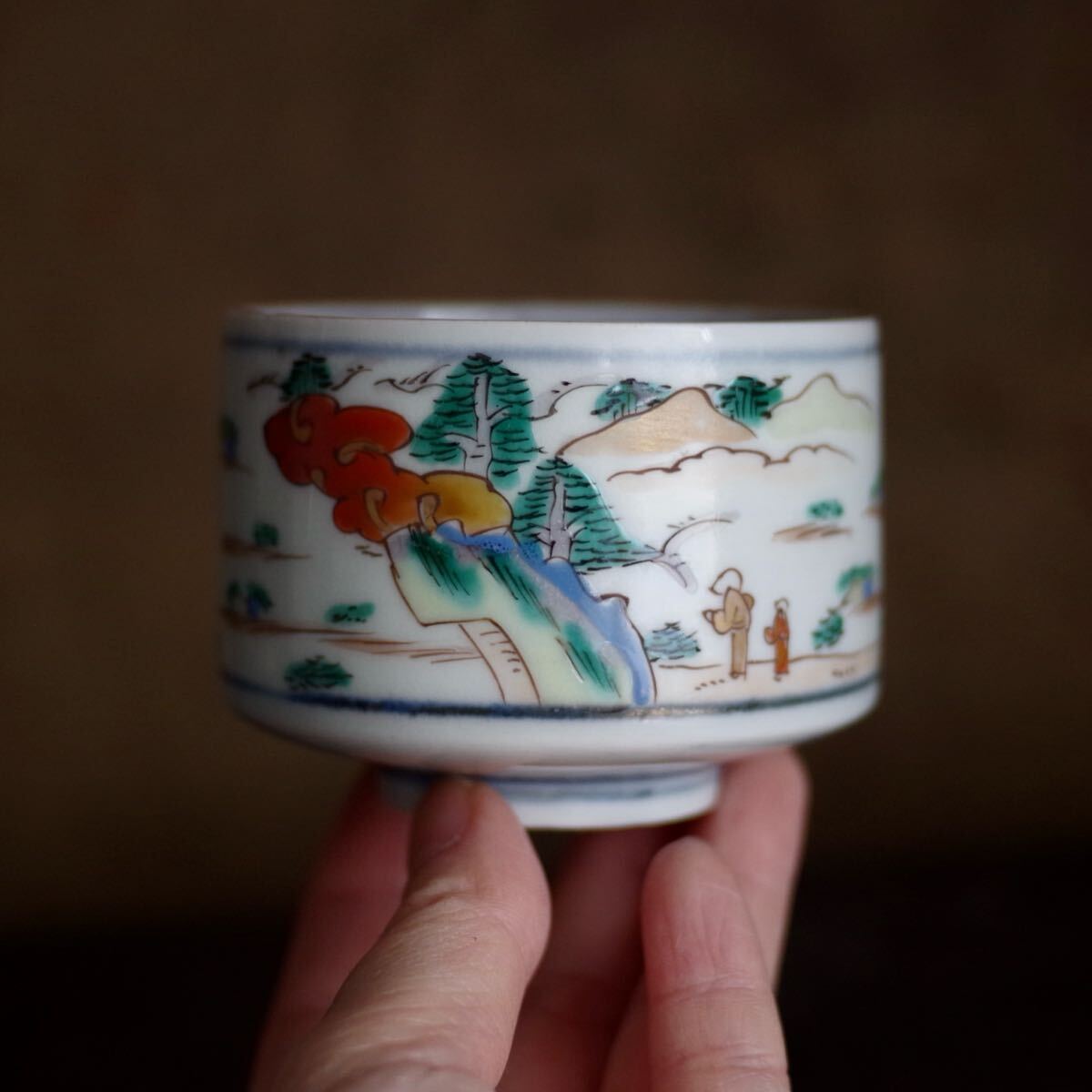 色絵半筒猪口 江戸後期 酒器 酒盃 ぐい呑 大盃 湯飲み 茶道具 向 色絵半筒猪口 江戸後期 酒器 酒盃 ぐい呑 大盃 湯飲み 茶道具 向
