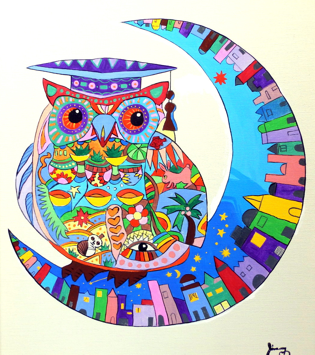 絵画/模写/ジミー大西/フクロウ/サイン有/キャンバスF5/額縁 絵画/模写/ジミー大西/フクロウ/サイン有/キャンバスF5/額縁