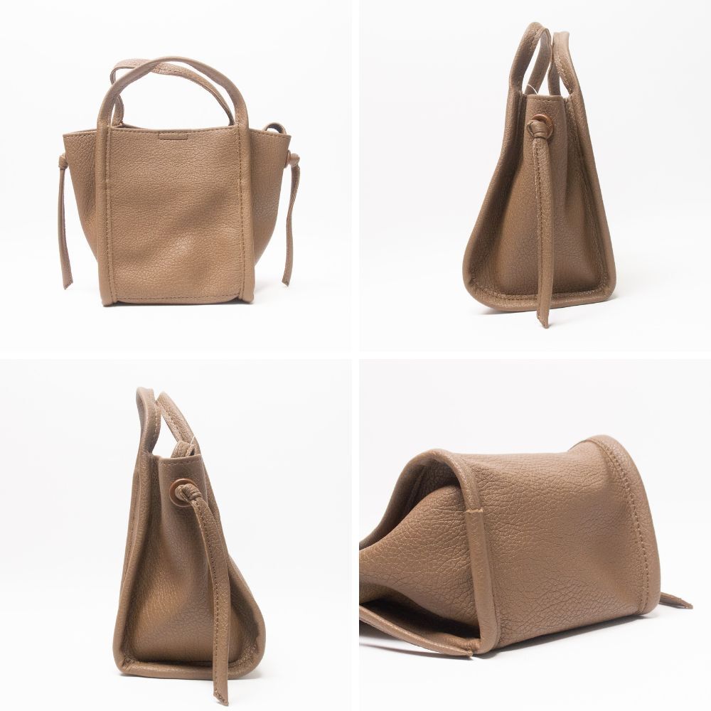 新品 COOCO シュリンクフェイクレザー 2WAY ハンドバッグ グレージュ