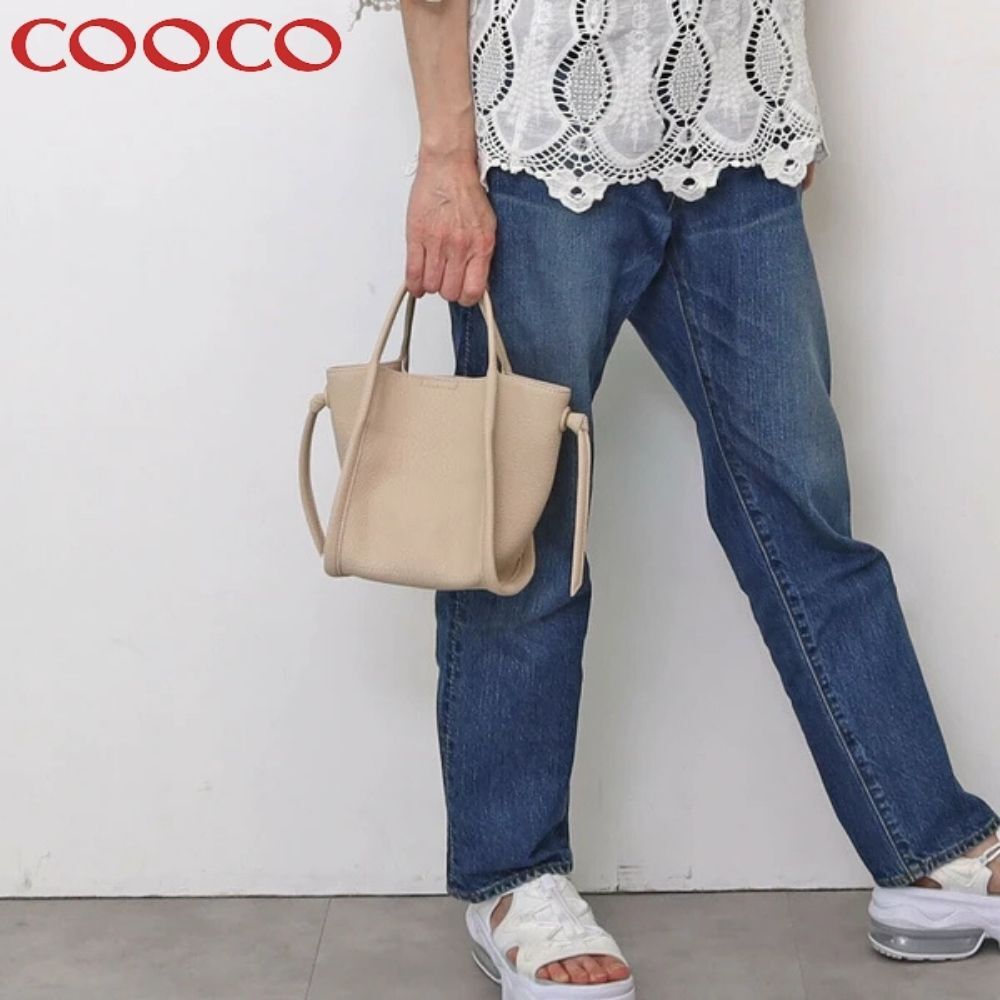 新品 COOCO シュリンクフェイクレザー 2WAY ハンドバッグ アイボリー