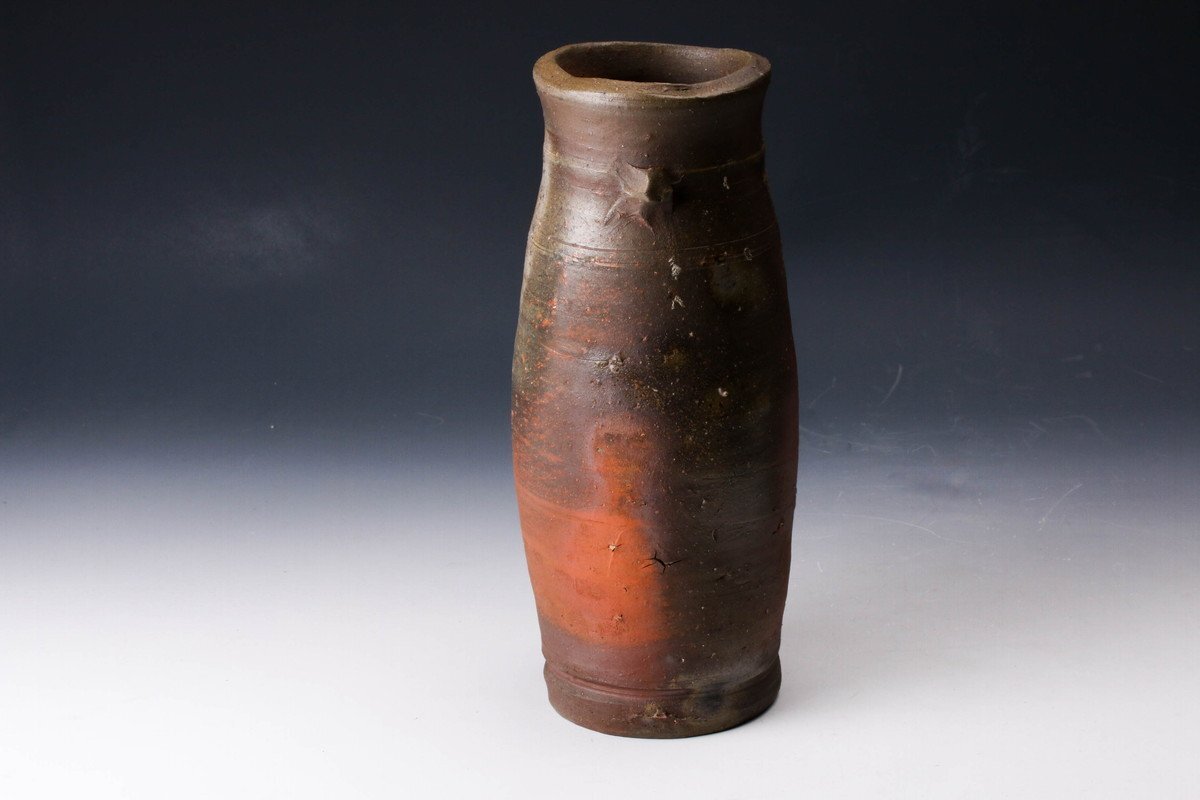 SAG】人間国宝 藤原啓 高さ25cm 備前花入 共箱 本物保証(花器 SAG】人間国宝 藤原啓 高さ25cm 備前花入 共箱 本物保証(花器
