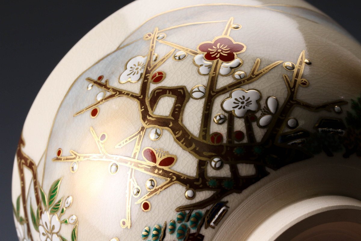 SAG】杉田祥平 清閑寺窯 色絵春風景画茶碗 共箱 共布 栞 茶道具 SAG】杉田祥平 清閑寺窯 色絵春風景画茶碗 共箱 共布 栞 茶道具