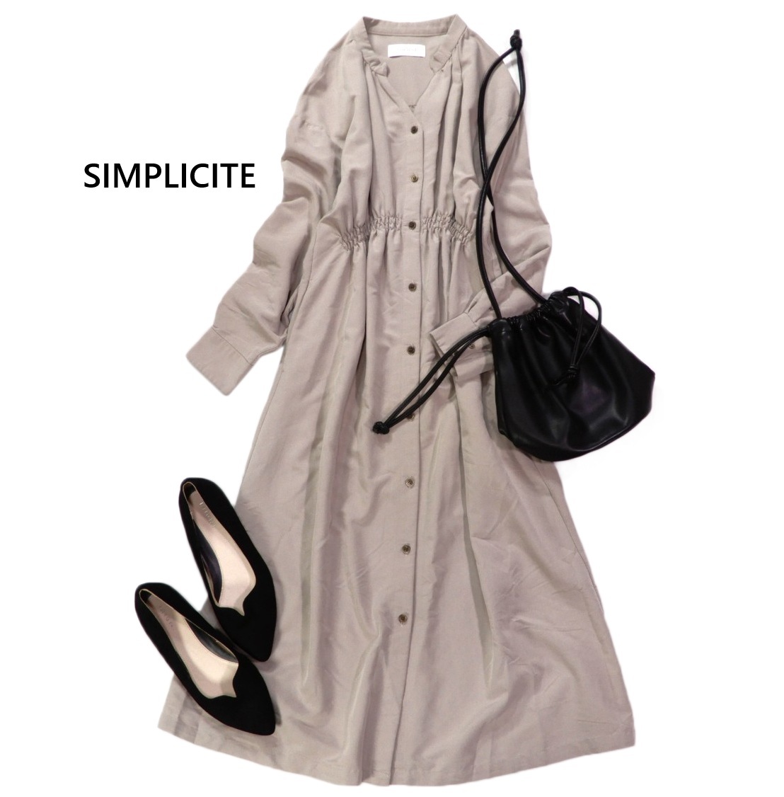 イエナ取り扱い?シンプリシテェ Simplicite 大人可愛い☆ブラウジング ギャザー ワンピース