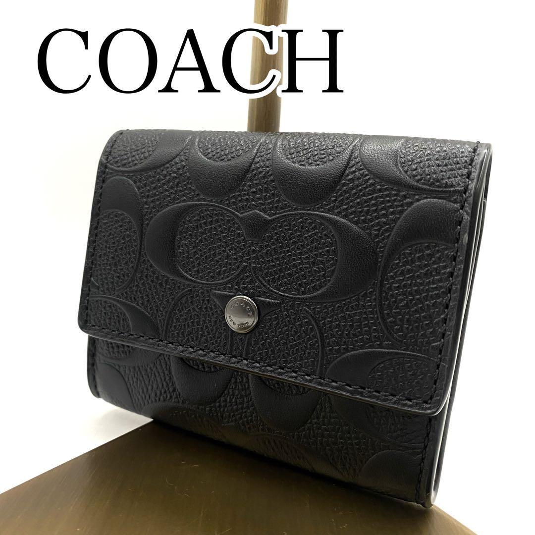 極美品 COACH コーチ ブラック シグネチャー レザー コイン 極美品 COACH コーチ ブラック シグネチャー レザー コイン