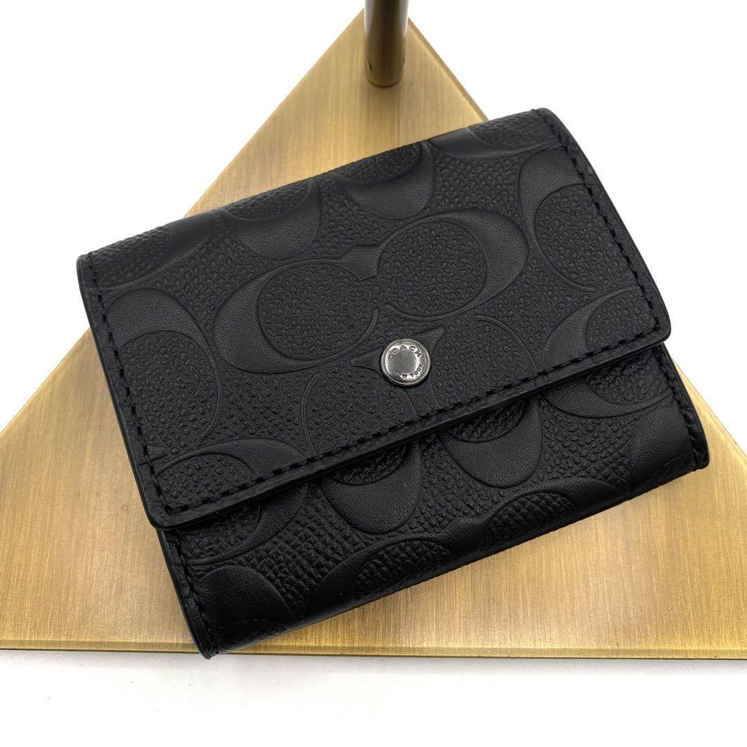 極美品 COACH コーチ ブラック シグネチャー レザー コイン 極美品 COACH コーチ ブラック シグネチャー レザー コイン