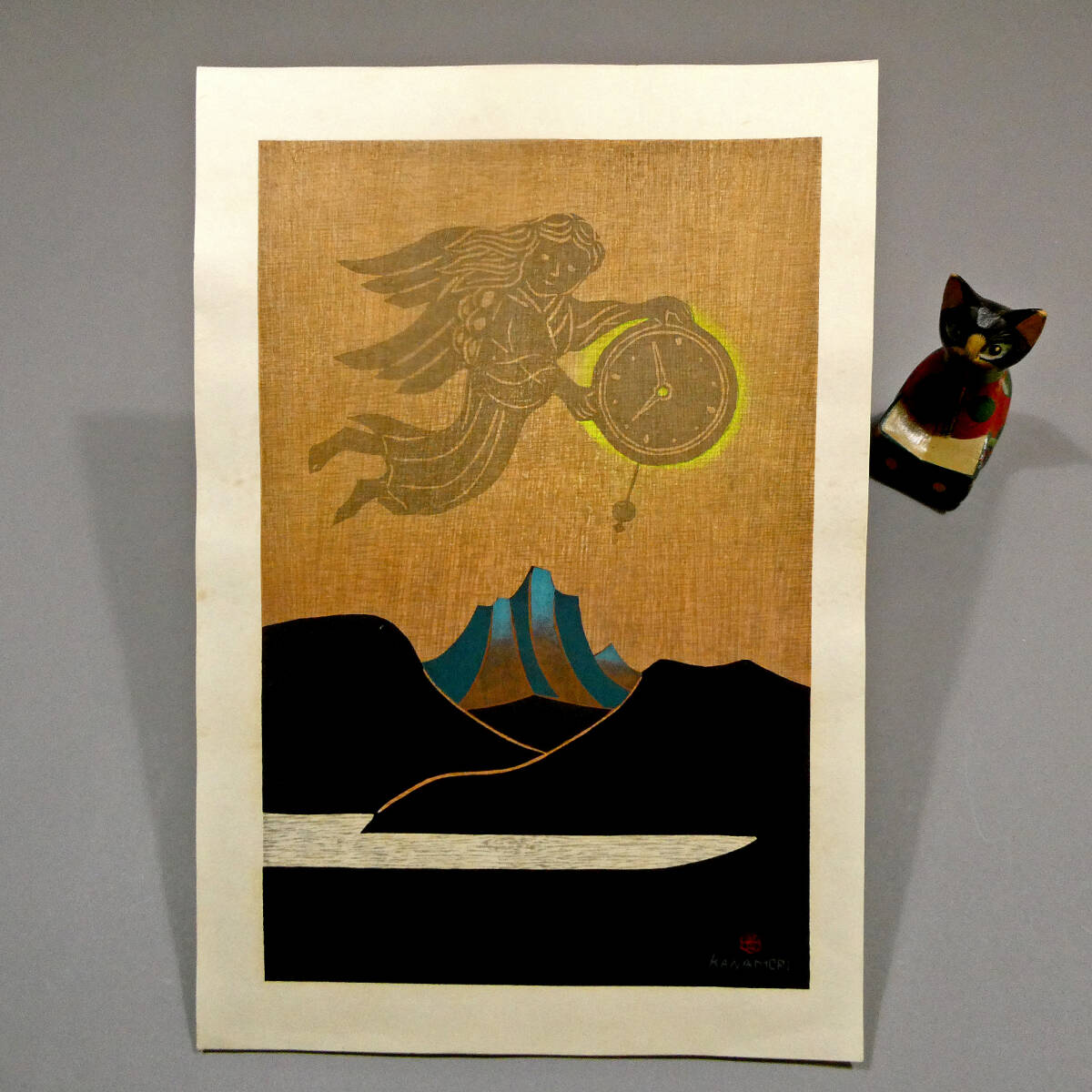 金守世士夫◇時計錦絵 木版画作品◇「湖山 時計神」◇現存する 金守世士夫◇時計錦絵 木版画作品◇「湖山 時計神」◇現存する