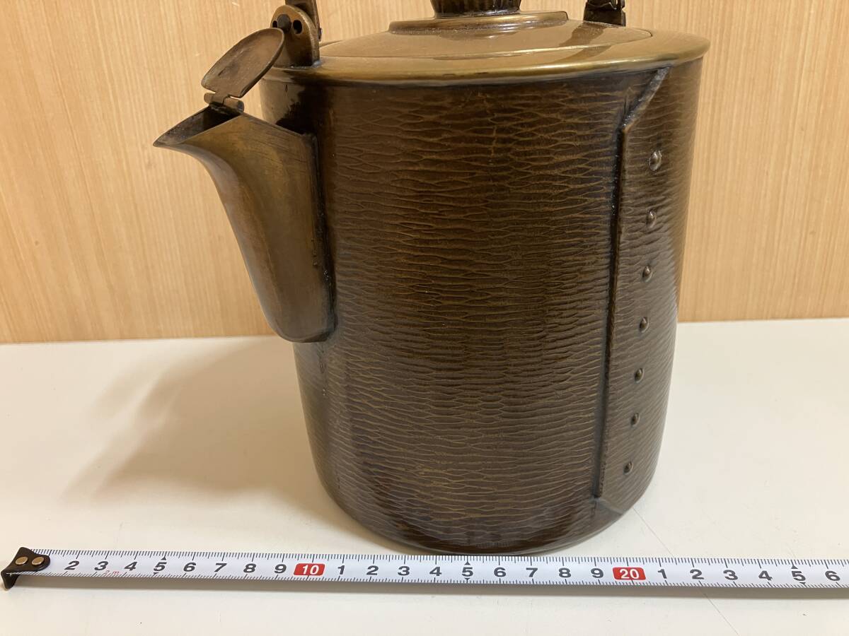 〇☆銅 水次 薬缶 口蓋付 打ち出し 銅製 水継 水注 湯沸 古銅 〇☆銅 水次 薬缶 口蓋付 打ち出し 銅製 水継 水注 湯沸 古銅