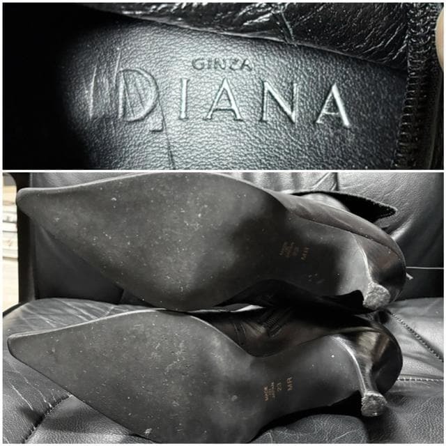 即落送料無料★ DIANA ダイアナ 定価4万円程 レザー 革 ロング ブーツ 23 黒 ハイヒール 日本製 デパート ブランド パンプス 靴 シューズ