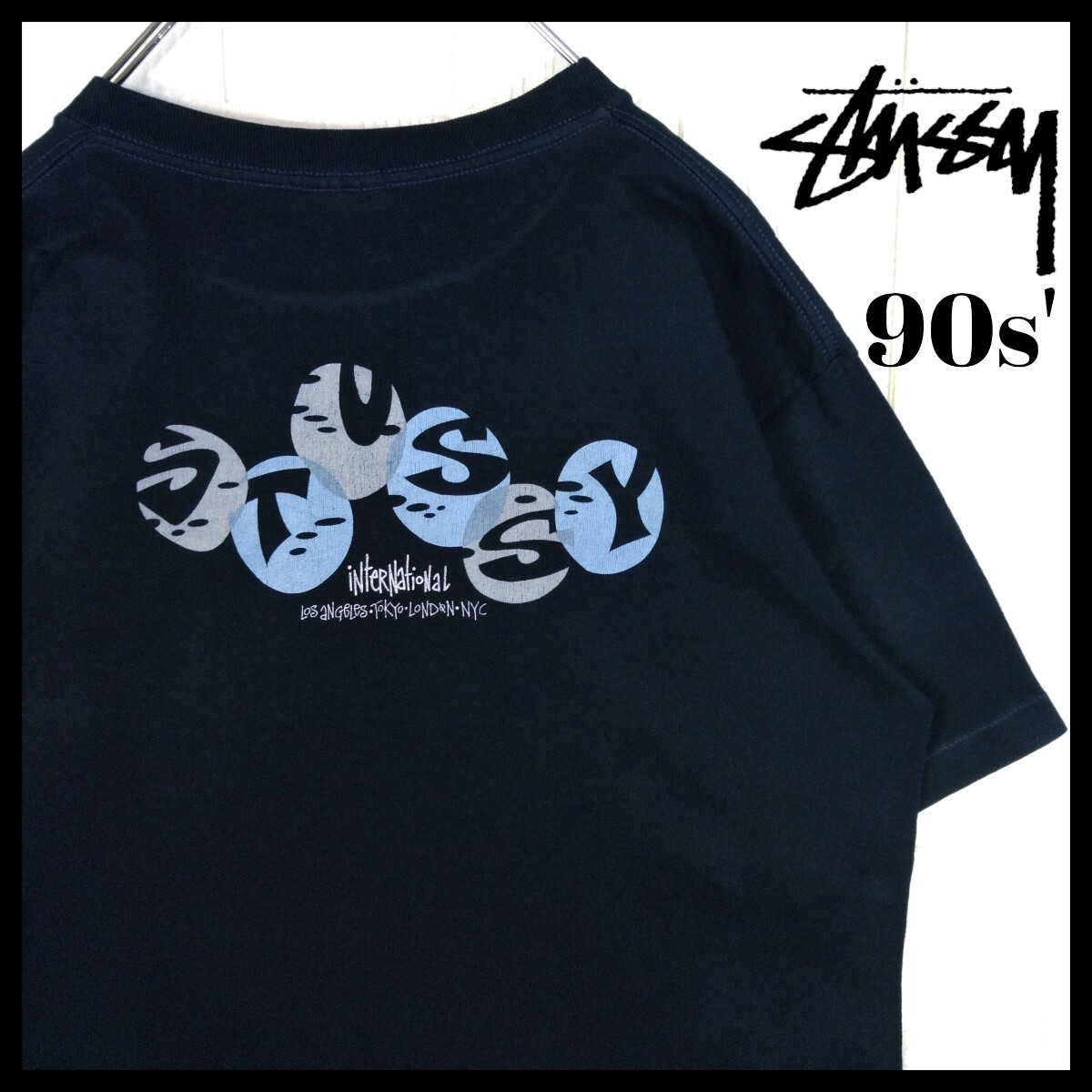 OLD STUSSY ステューシー 90s 紺タグ ポップロゴ STUSSY】90s'USA製 紺タグ ポップロゴ Tシャツ|Yahoo!フリマ