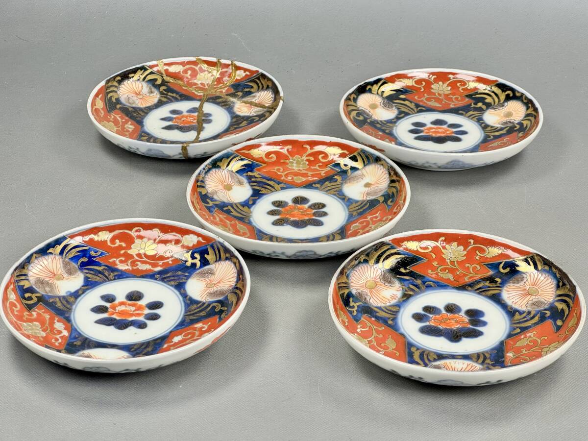 偲】古伊万里 赤絵 色絵 金彩 小皿 染付 5客 風景画 豪華 豆皿 偲】古伊万里 赤絵 色絵 金彩 小皿 染付 5客 風景画 豪華 豆皿