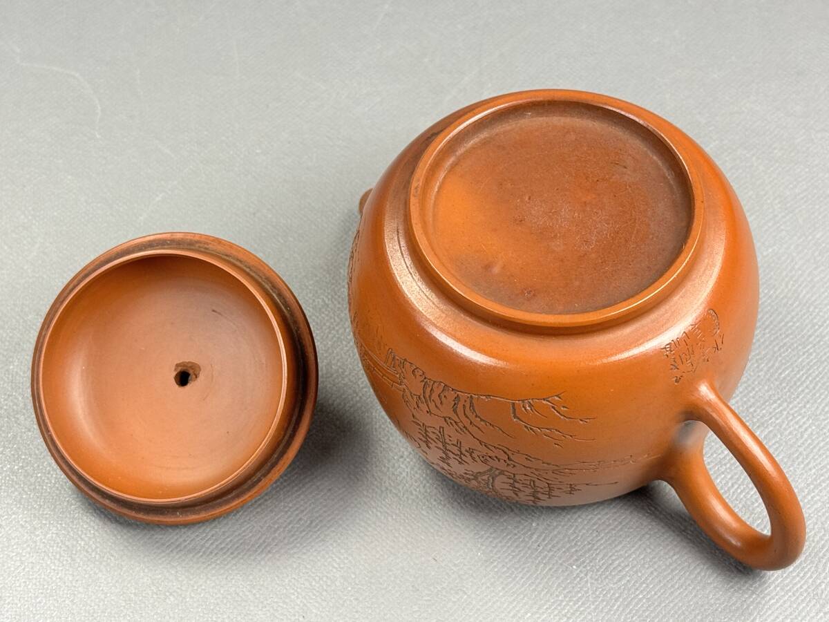 偲】中国宜興 紫砂壺 急須 煎茶碗5客 人物風景図 中国古美術 偲】中国宜興 紫砂壺 急須 煎茶碗5客 人物風景図 中国古美術