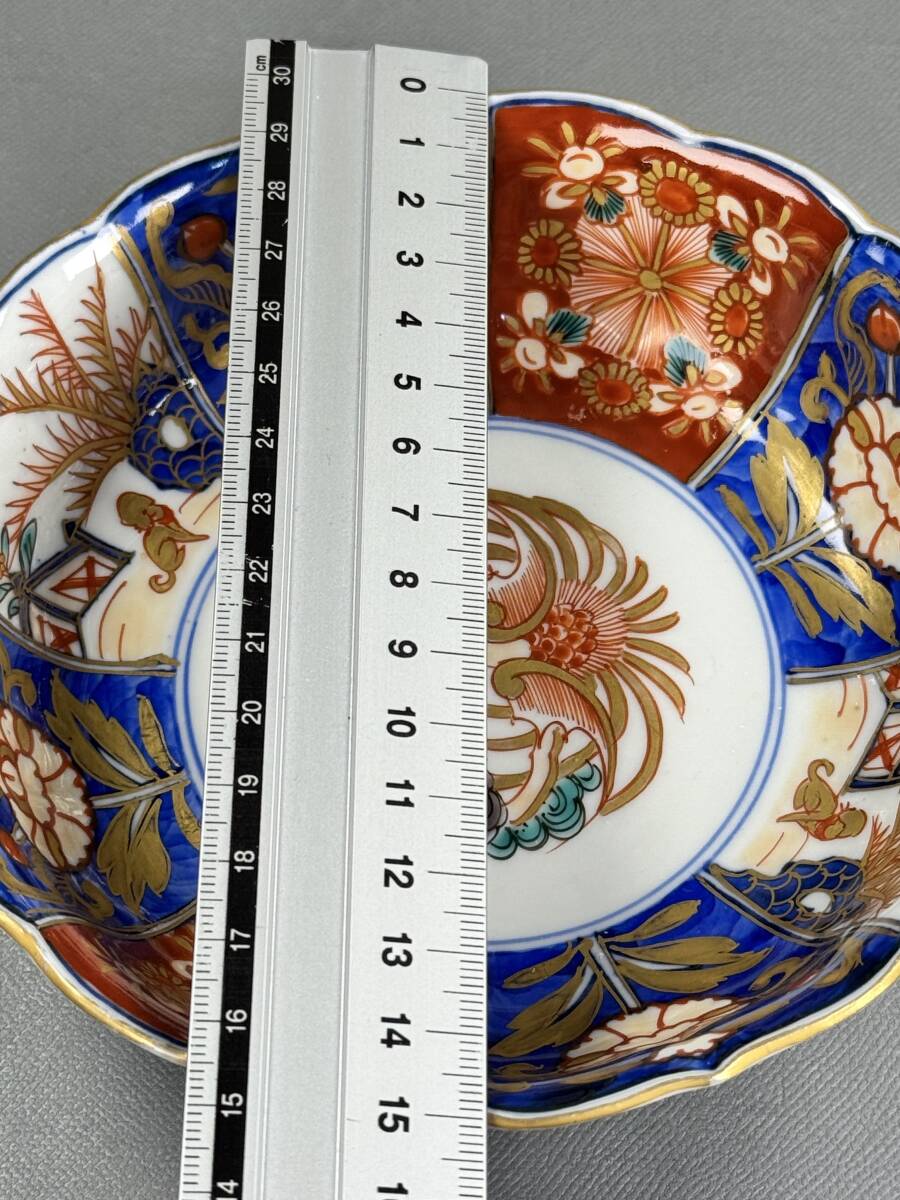 偲】古伊万里 冨貴長春 色絵金彩 中皿 染付 輪花皿 5客セット 膾 偲】古伊万里 冨貴長春 色絵金彩 中皿 染付 輪花皿 5客セット 膾